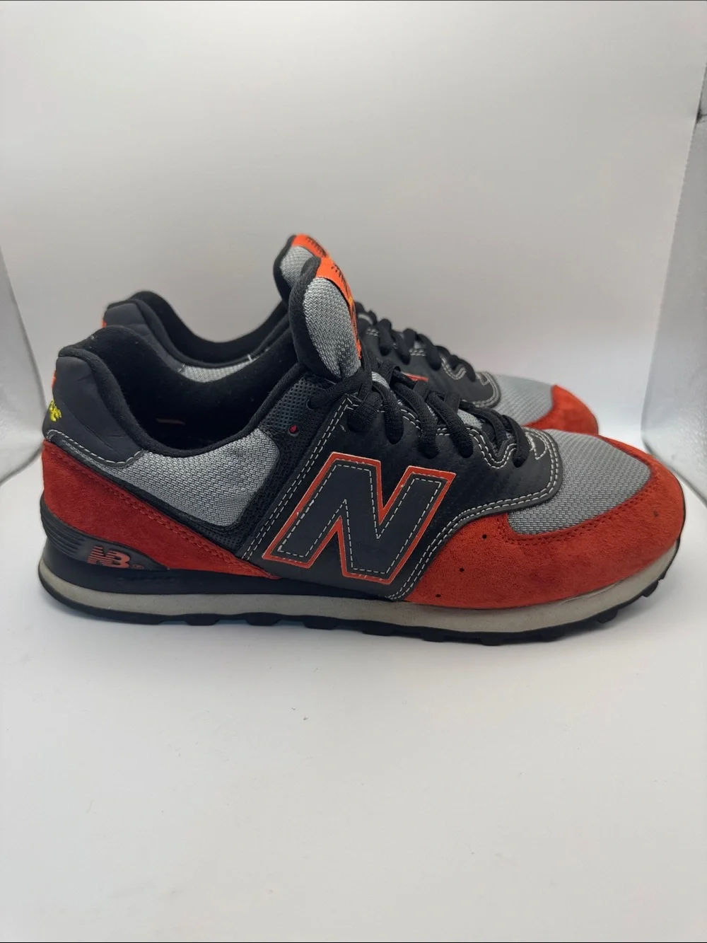New Balance 574 Grey & Red Suede Athletic Shoes M574Jrb